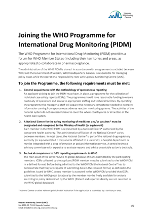 Joining the WHO Programme for International Drug Monitoring